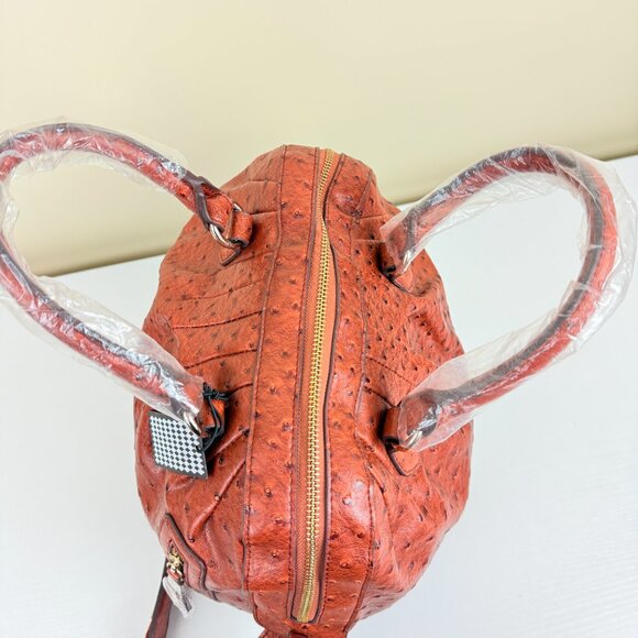 NWT Ostrich-Embossed Satchel Crossbody w/ Top Handles & Removable Strap - Picture 4 of 10